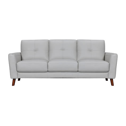 82" Light Slate Gray Leather Sofa With Brown Legs