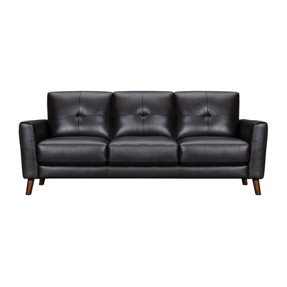 82" Black Leather Sofa With Brown Legs