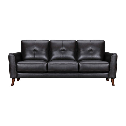 82" Black Leather Sofa With Brown Legs