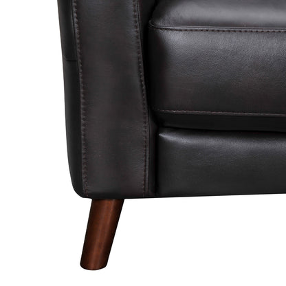 82" Black Leather Sofa With Brown Legs