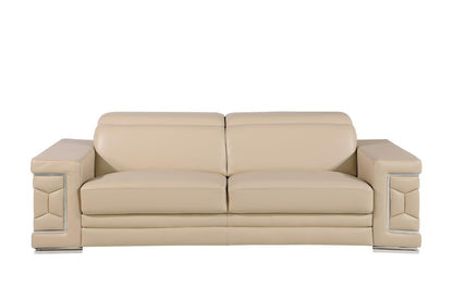 89" Beige Leather Sofa With Silver Legs