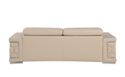 89" Beige Leather Sofa With Silver Legs