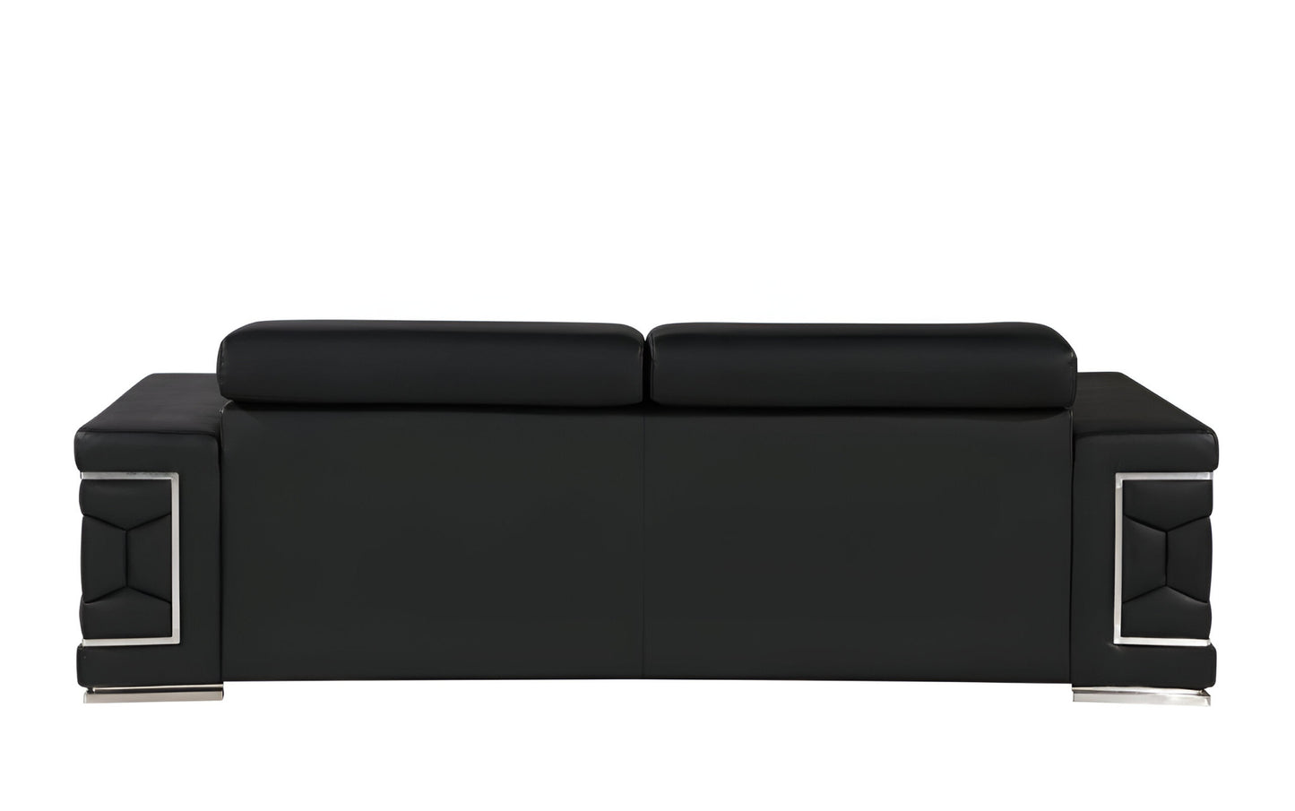 89" Black Leather Sofa With Silver Legs