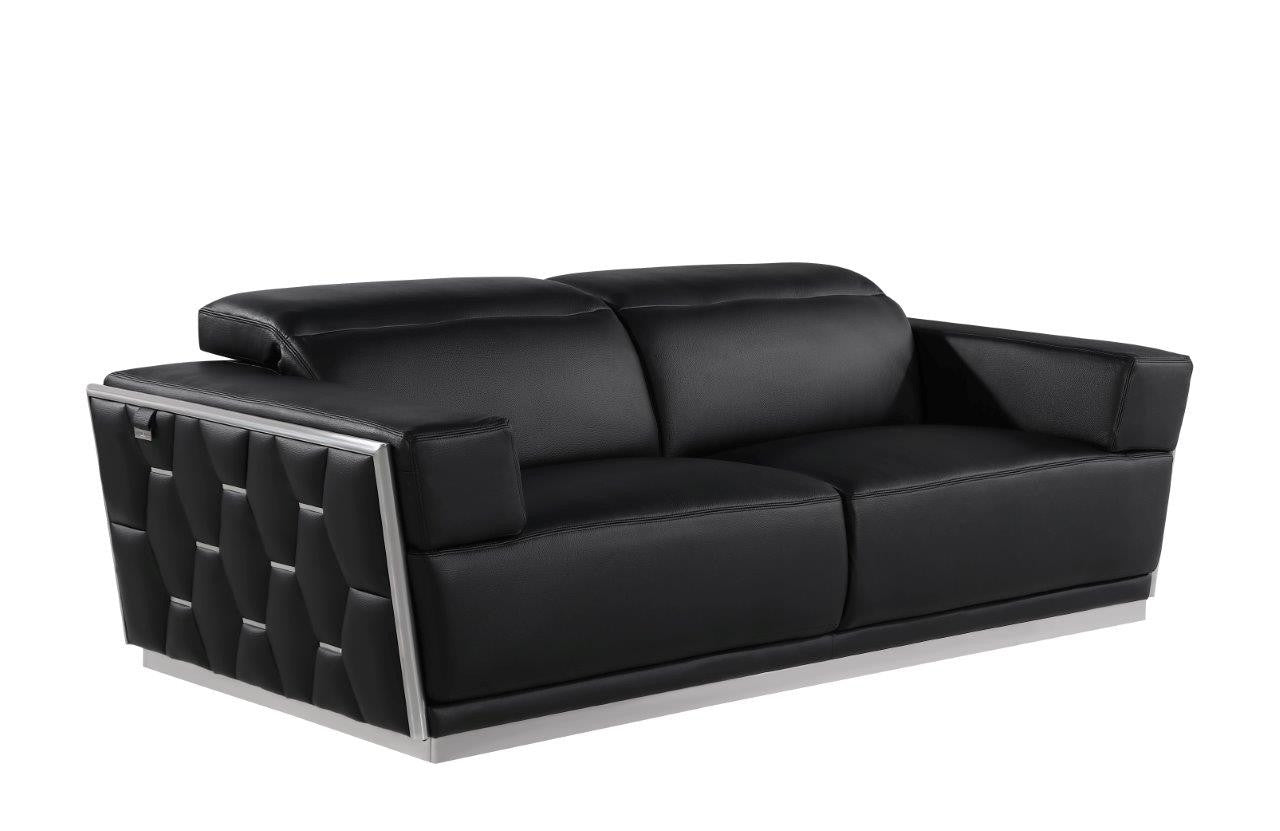 89" Black And Silver Leather Sofa