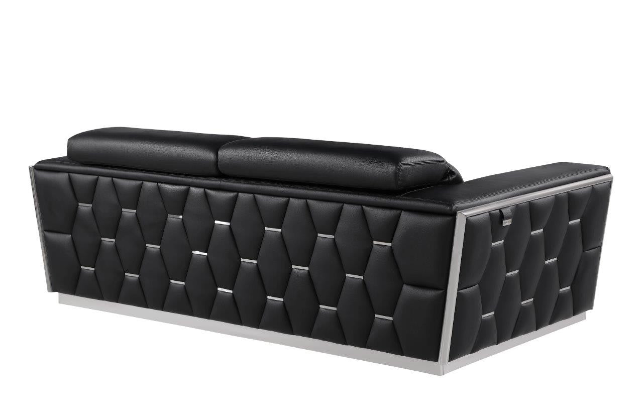 89" Black And Silver Leather Sofa