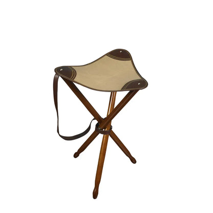 Tripod Colonial Canvas Leather Hunting Stool by Authentic Models